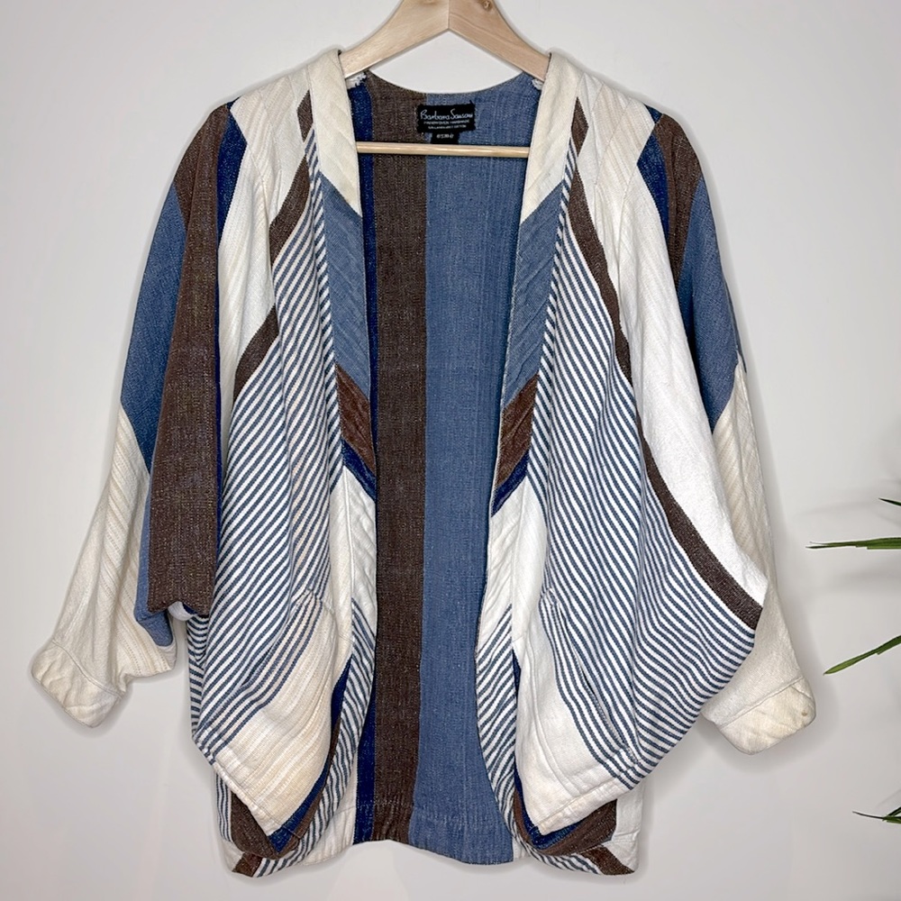 Barbara Sansoni || 80's Esme Handwoven - Handmade; Bat Wing; Open Front Jacket